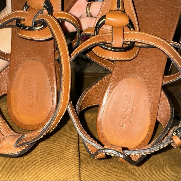 Gucci Horsebit Brown Leather Ankle Strap Thong Flat Sandals Size 36 - Picture 13 of 16